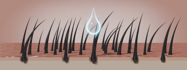 Bir damla şampuan ya da kozmetik saç köklerini yeniler - 3 boyutlu illüstrasyon