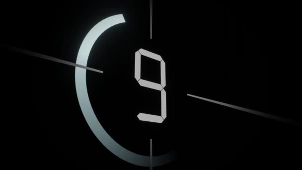 在黑色背景下 闪烁和旋转液晶倒计时号码从10改为1 4K动画 — 图库视频影像