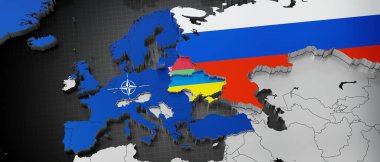 NATO 'nun Avrupa, Ukrayna, Rusya ve Belarus' taki üye ülkeleri - 3D illüstrasyon