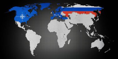 Dünya haritasında tüm NATO üye ülkeleri ve Rusya - 3D illüstrasyon