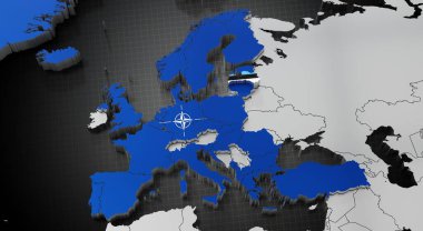Estonya NATO 'da - harita ve bayraklar - 3D illüstrasyon