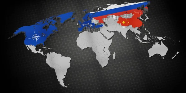 Nato加盟国 ロシア 中国は世界地図 3Dイラスト — ストック写真