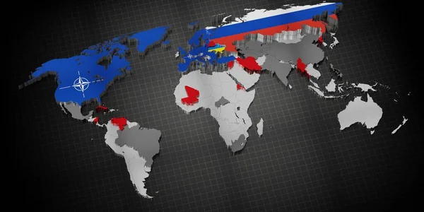 北约成员国和俄罗斯在乌克兰冲突中的支持者 三维例证 — 图库照片