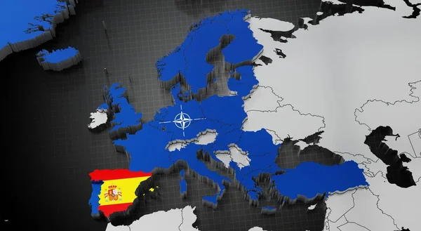 Espanha Otan Mapa Bandeiras Ilustração — Fotografia de Stock