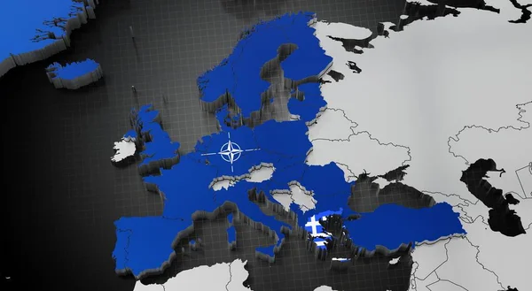 Yunanistan Nato Harita Bayraklar Illüstrasyon — Stok fotoğraf