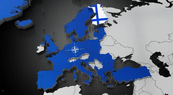 Finlandiya Nato Harita Bayraklar Illüstrasyon — Stok fotoğraf