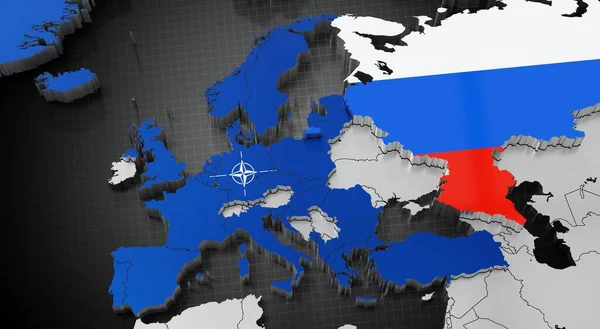 Nato Kuzey Atlantik Antlaşma Örgütü Rusya Harita Bayraklar Illüstrasyon — Stok fotoğraf