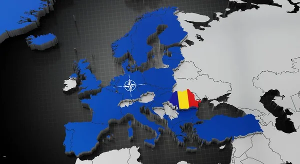 Romania Nella Nato Mappa Bandiere Illustrazione — Foto Stock