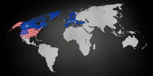 アメリカIn Nato 地図とフラグ 3Dイラスト — ストック写真