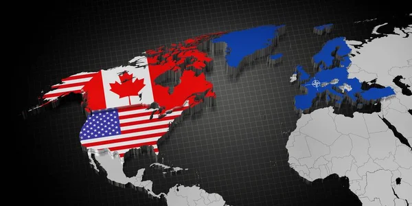 Stany Zjednoczone Kanada Nato Mapa Flagi Ilustracja — Zdjęcie stockowe