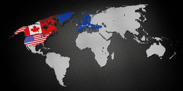 Usa Und Kanada Der Nato Karte Und Flaggen Illustration — Stockfoto