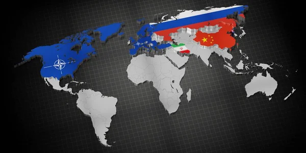 Країни Члени Нато Росія Китай Іран Північна Корея Карта Прапори — стокове фото