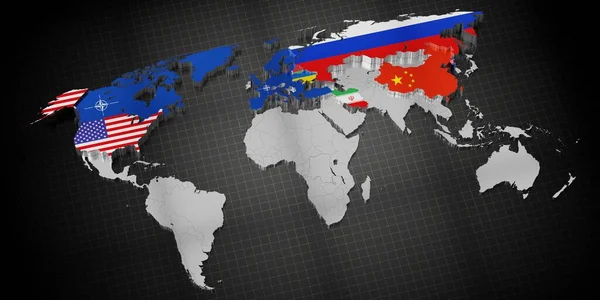 stock image Ukraine crisis - USA, NATO member countries, Russia, Belarus, Iran, China and North Korea - 3D illustration