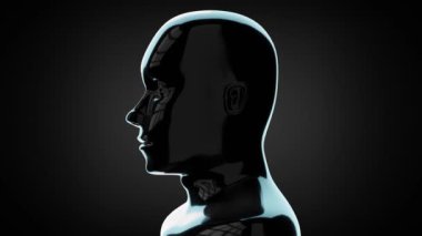 Siyah arkaplanda izole edilmiş yansıtıcı metalik insan yüzü - 3840 x 2160 px)
