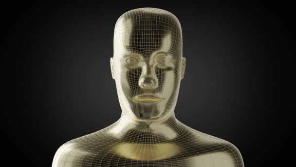 Золоте Металеве Обличчя Людини Темному Тлі Анімація 3840 2160 — стокове відео