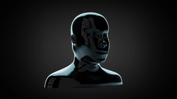 Reflecterende Metalen Menselijk Gezicht Geïsoleerd Zwarte Achtergrond Animatie 3840 2160 — Stockvideo