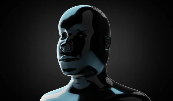 Geometrisches Metallisches Menschliches Gesicht Auf Schwarzem Hintergrund Illustration — Stockfoto