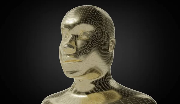 Cara Humana Geométrica Dourada Sobre Fundo Escuro Ilustração — Fotografia de Stock