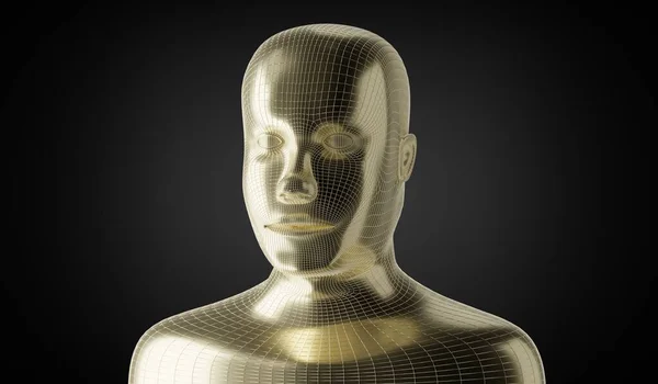 Cara Humana Geométrica Dourada Sobre Fundo Escuro Ilustração — Fotografia de Stock