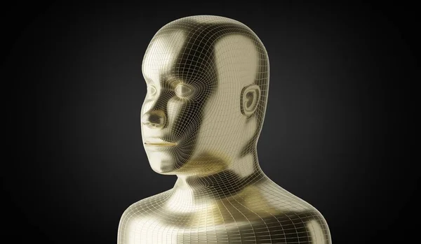 Geometrisches Goldenes Menschliches Gesicht Auf Dunklem Hintergrund Illustration — Stockfoto