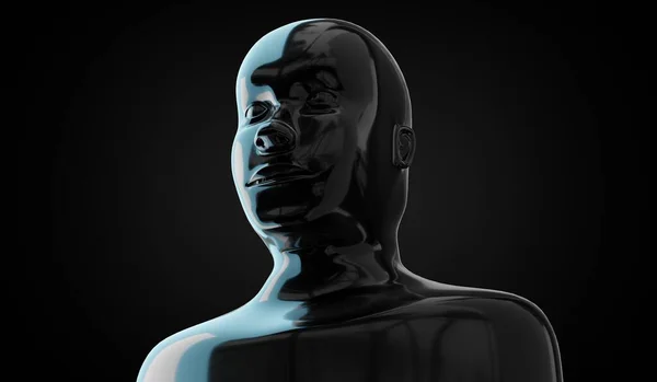 幾何学的 金属的な人間の顔の黒い背景 3Dイラスト — ストック写真