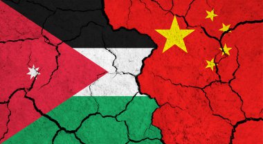 Ürdün ve Çin 'in çatlak yüzey bayrakları - politika, ilişki konsepti