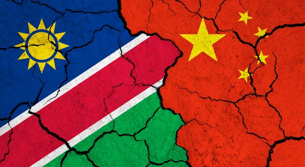 Banderas Namibia China Superficie Agrietada Política Concepto Relación — Foto de Stock