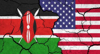 Çatlak yüzey üzerinde Kenya ve ABD bayrakları - politika, ilişki konsepti