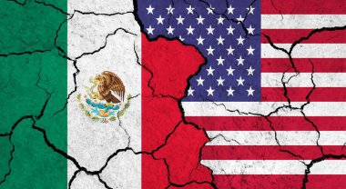 Çatlak yüzey üzerinde Meksika ve ABD bayrakları - politika, ilişki konsepti