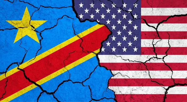 Flags of Congo - Democratic Republic and USA on cracked surface - politics, relationship concept