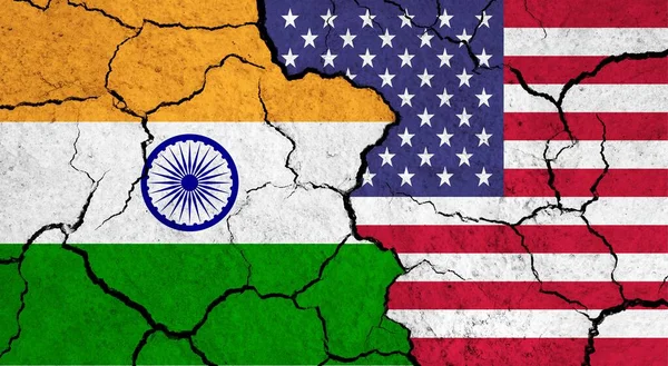 Flags of India and USA on cracked surface - politics, relationship concept