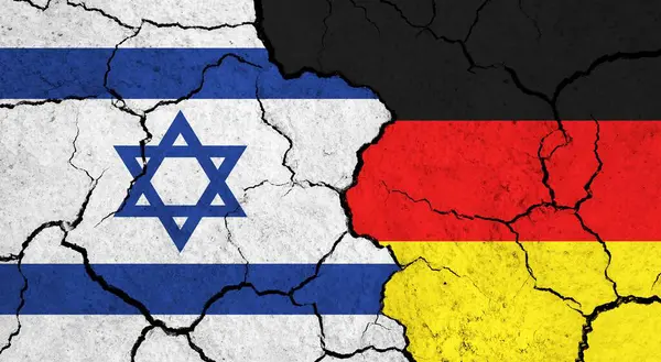 Flags of Israel and Germany on cracked surface - politics, relationship concept