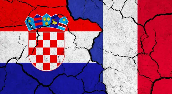 Vlajky Chorvatska Francie Popraskaném Povrchu Politika Koncept Vztahů — Stock fotografie