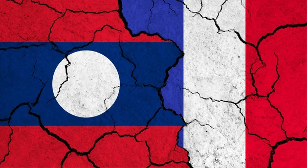 Banderas Laos Francia Superficie Agrietada Política Concepto Relación —  Fotos de Stock