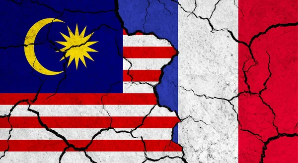 Flags Malaysia France Cracked Surface Politics Relationship Concept — Stock Photo, Image