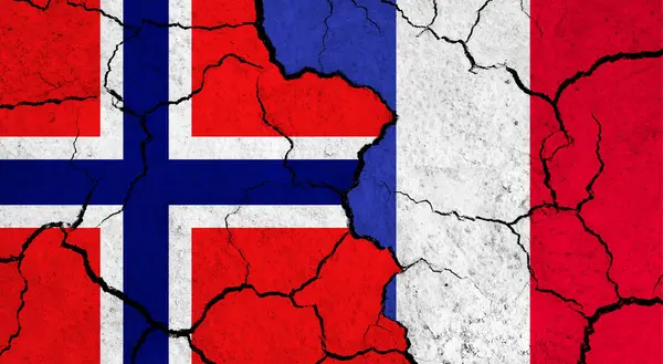 Flags Norway France Cracked Surface Politics Relationship Concept — Stock Photo, Image