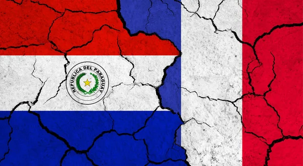 Прапори Парагваю Франції Тріснутій Поверхні Політика Концепція Відносин — стокове фото