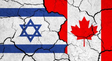 Kırık yüzey üzerinde İsrail ve Kanada bayrakları - politika, ilişki konsepti