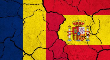 Çatlak yüzey üzerinde Çad ve İspanya bayrakları - politika, ilişki konsepti