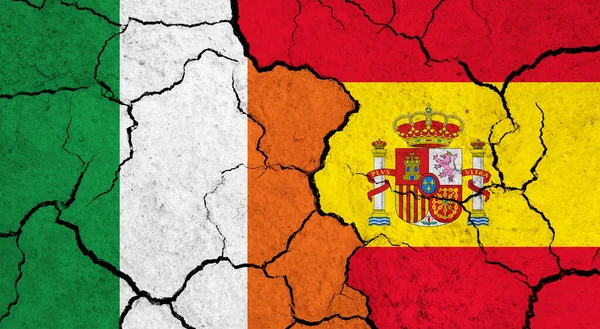 Flags Ireland Spain Cracked Surface Politics Relationship Concept — Stock Photo, Image