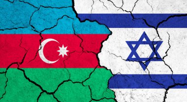 Kırık yüzey üzerinde Azerbaycan ve İsrail bayrakları - politika, ilişki konsepti