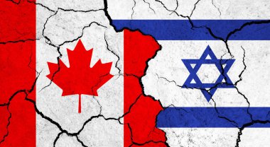 Çatlak yüzey üzerinde Kanada ve İsrail bayrakları - politika, ilişki konsepti