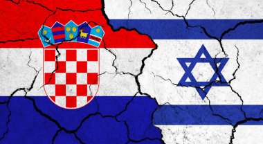 Hırvatistan ve İsrail 'in bayrakları çatlak yüzey - siyaset ve ilişki kavramı