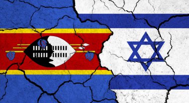 Kırık yüzeyde Eswatini ve İsrail 'in bayrakları - politika, ilişki konsepti