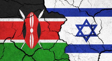 Kırık yüzey üzerinde Kenya ve İsrail bayrakları - politika, ilişki konsepti