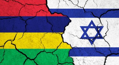 Çatlak yüzeyde Mauritius ve İsrail 'in bayrakları - politika, ilişki konsepti