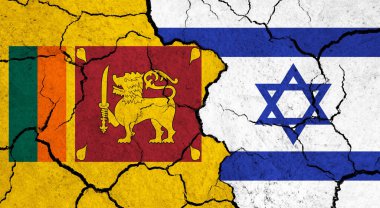 Kırık yüzey üzerine Sri Lanka ve İsrail bayrakları - politika, ilişki konsepti