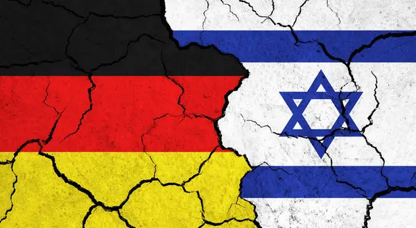 Flags of Germany and Israel on cracked surface - politics, relationship concept
