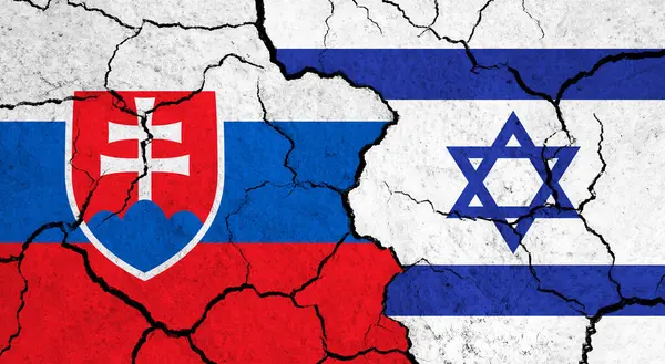 Flagi Słowacji Izraela Pękniętej Powierzchni Polityka Koncepcja Relacji — Zdjęcie stockowe