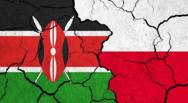 Kırık yüzey üzerine Kenya ve Polonya bayrakları - politika ve ilişki kavramı
